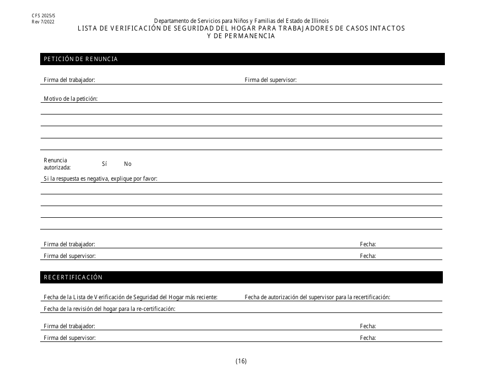 Formulario CFS2025 / S Lista De Verificacion De Seguridad Del Hogar Para Trabajadores De Casos Intactos Y De Permanencia - Illinois (Spanish), Page 16