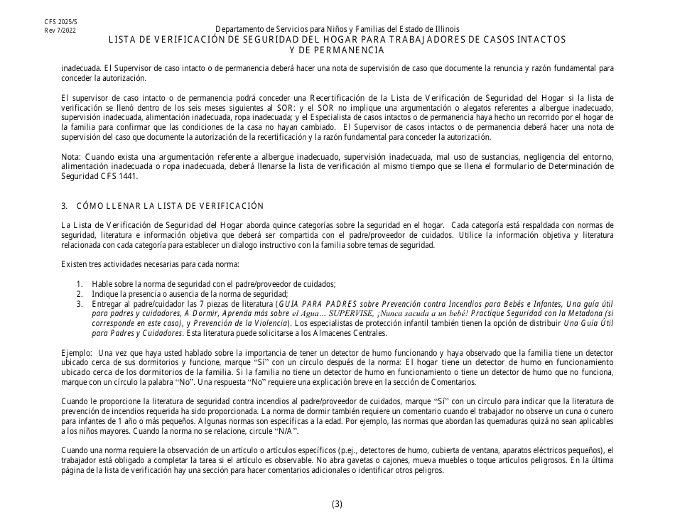 Formulario CFS2025 / S Lista De Verificacion De Seguridad Del Hogar Para Trabajadores De Casos Intactos Y De Permanencia - Illinois (Spanish), Page 3