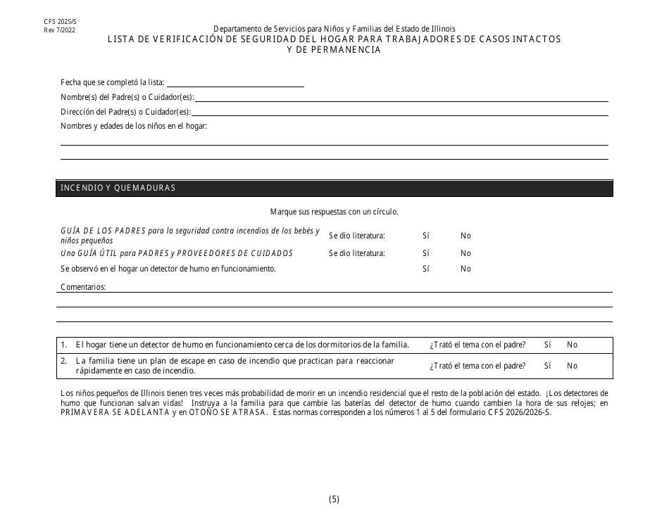 Formulario CFS2025 / S Lista De Verificacion De Seguridad Del Hogar Para Trabajadores De Casos Intactos Y De Permanencia - Illinois (Spanish), Page 5