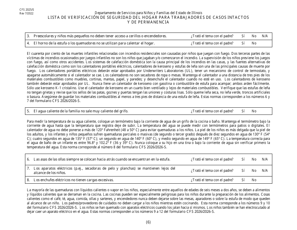 Formulario CFS2025 / S Lista De Verificacion De Seguridad Del Hogar Para Trabajadores De Casos Intactos Y De Permanencia - Illinois (Spanish), Page 6