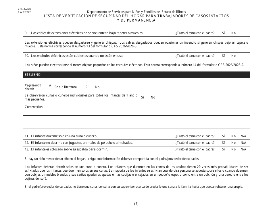 Formulario CFS2025 / S Lista De Verificacion De Seguridad Del Hogar Para Trabajadores De Casos Intactos Y De Permanencia - Illinois (Spanish), Page 7