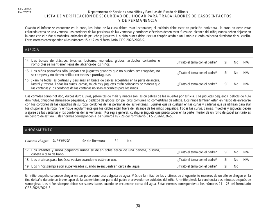 Formulario CFS2025 / S Lista De Verificacion De Seguridad Del Hogar Para Trabajadores De Casos Intactos Y De Permanencia - Illinois (Spanish), Page 8