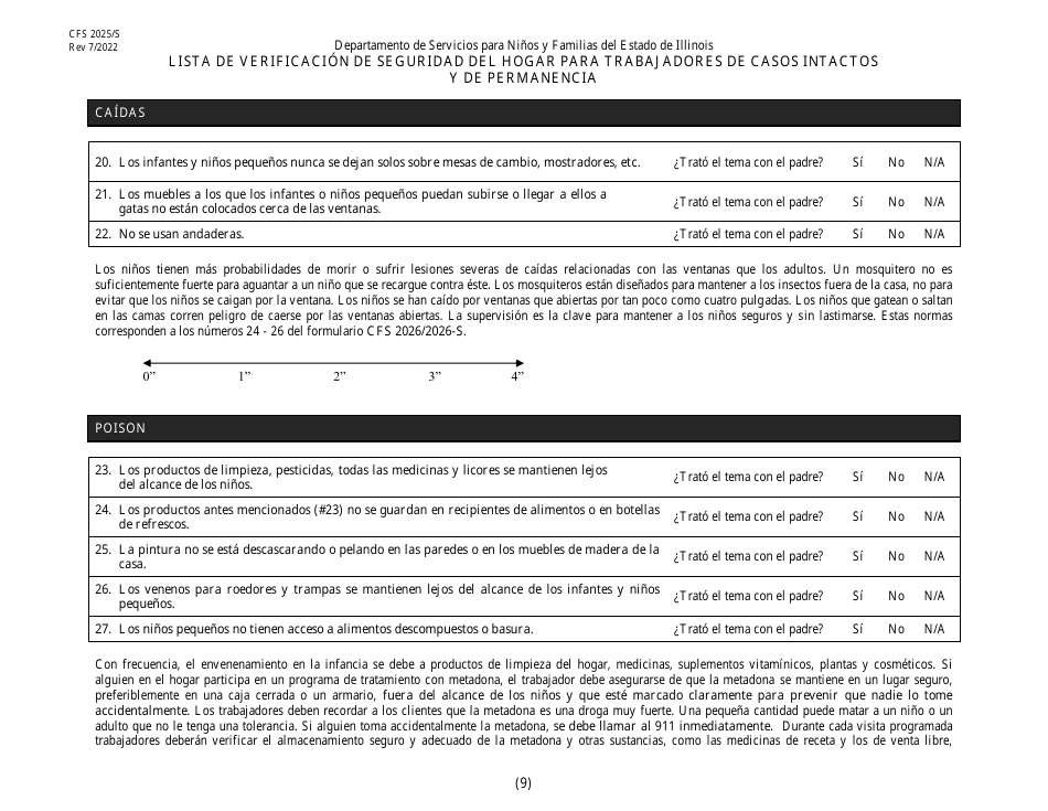 Formulario CFS2025 / S Lista De Verificacion De Seguridad Del Hogar Para Trabajadores De Casos Intactos Y De Permanencia - Illinois (Spanish), Page 9