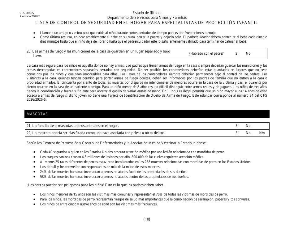 Formulario CFS2027 / S Lista De Control De Seguridad En El Hogar Para Especialistas De Proteccion Infantil - Illinois (Spanish), Page 10