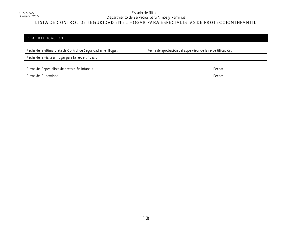 Formulario CFS2027 / S Lista De Control De Seguridad En El Hogar Para Especialistas De Proteccion Infantil - Illinois (Spanish), Page 13