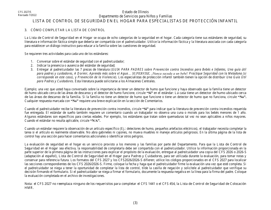 Formulario CFS2027 / S Lista De Control De Seguridad En El Hogar Para Especialistas De Proteccion Infantil - Illinois (Spanish), Page 3