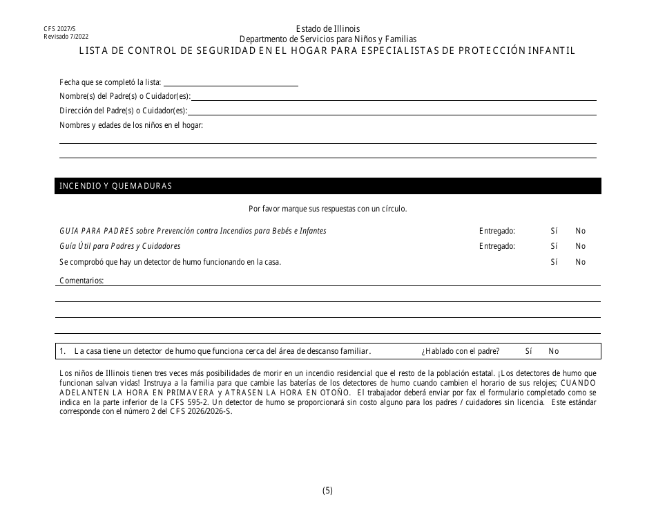 Formulario CFS2027 / S Lista De Control De Seguridad En El Hogar Para Especialistas De Proteccion Infantil - Illinois (Spanish), Page 5