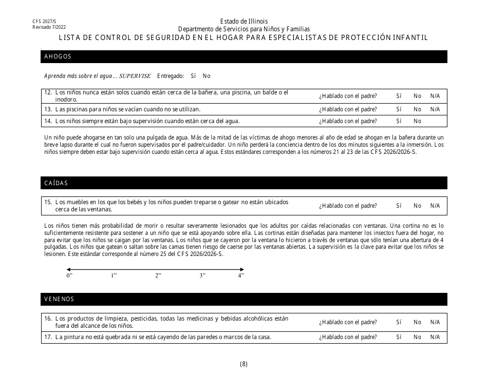 Formulario CFS2027 / S Lista De Control De Seguridad En El Hogar Para Especialistas De Proteccion Infantil - Illinois (Spanish), Page 8