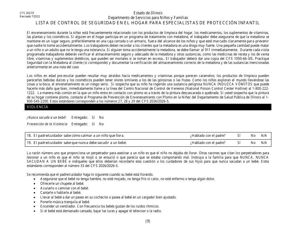 Formulario CFS2027 / S Lista De Control De Seguridad En El Hogar Para Especialistas De Proteccion Infantil - Illinois (Spanish), Page 9