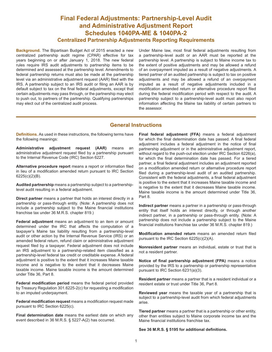 Instructions for Schedule 1040PA-2, 1040PA-ME - Maine, Page 1