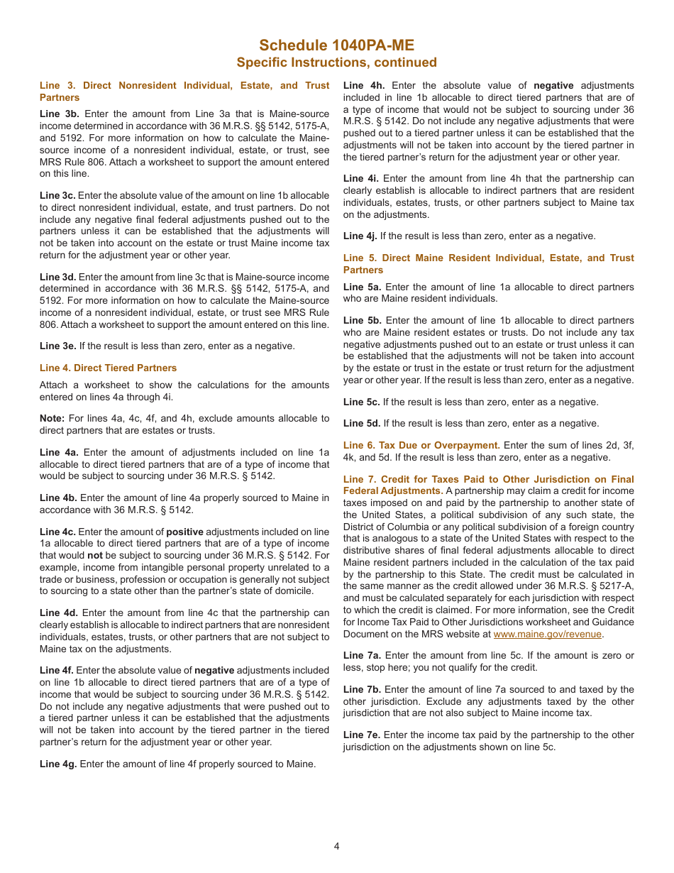 Instructions for Schedule 1040PA-2, 1040PA-ME - Maine, Page 4