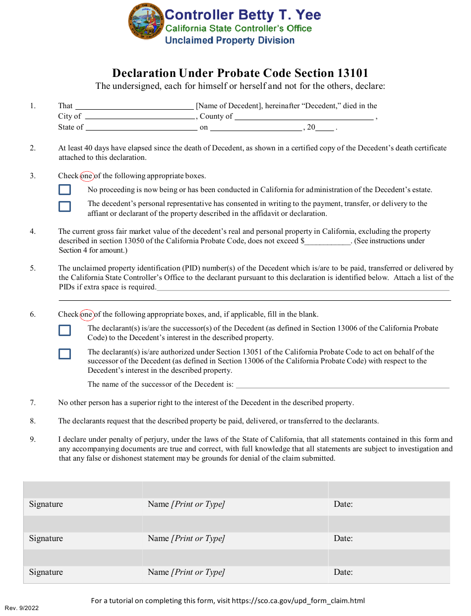 Declaration California California Probate Declaration Sample – SFJO
