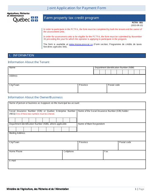 Form PCTFA-001  Printable Pdf