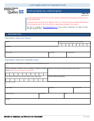 Form PCTFA-001 Joint Application for Payment Form - Farm Property Tax Credit Program - Quebec, Canada