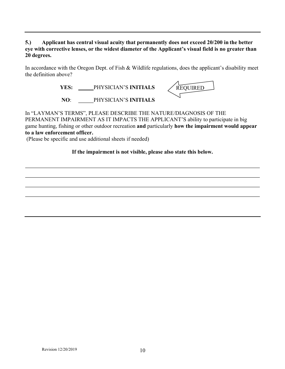 Application for Oregon Disablilities Hunting and Fishing Permit - Oregon, Page 10
