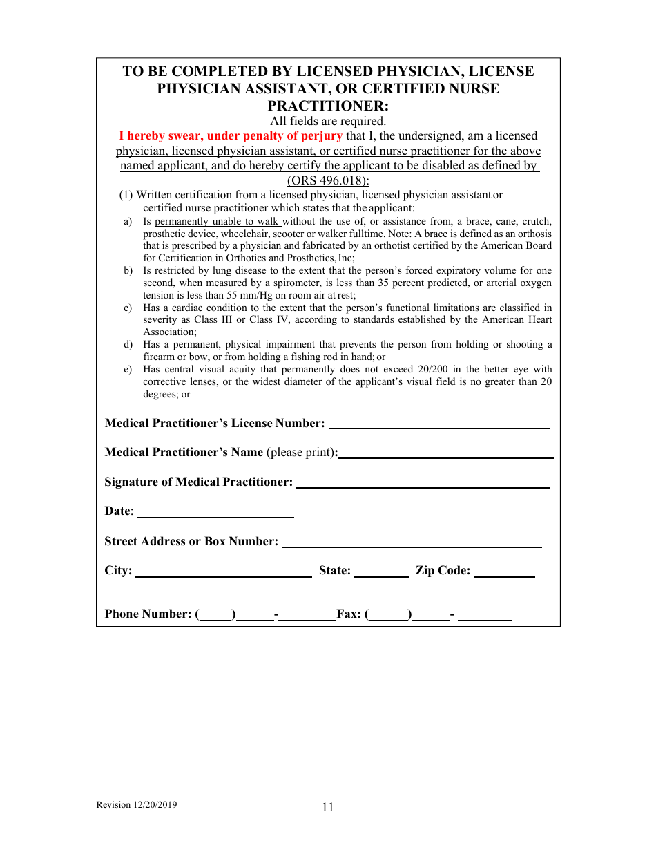 Application for Oregon Disablilities Hunting and Fishing Permit - Oregon, Page 11