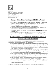 Application for Oregon Disablilities Hunting and Fishing Permit - Oregon