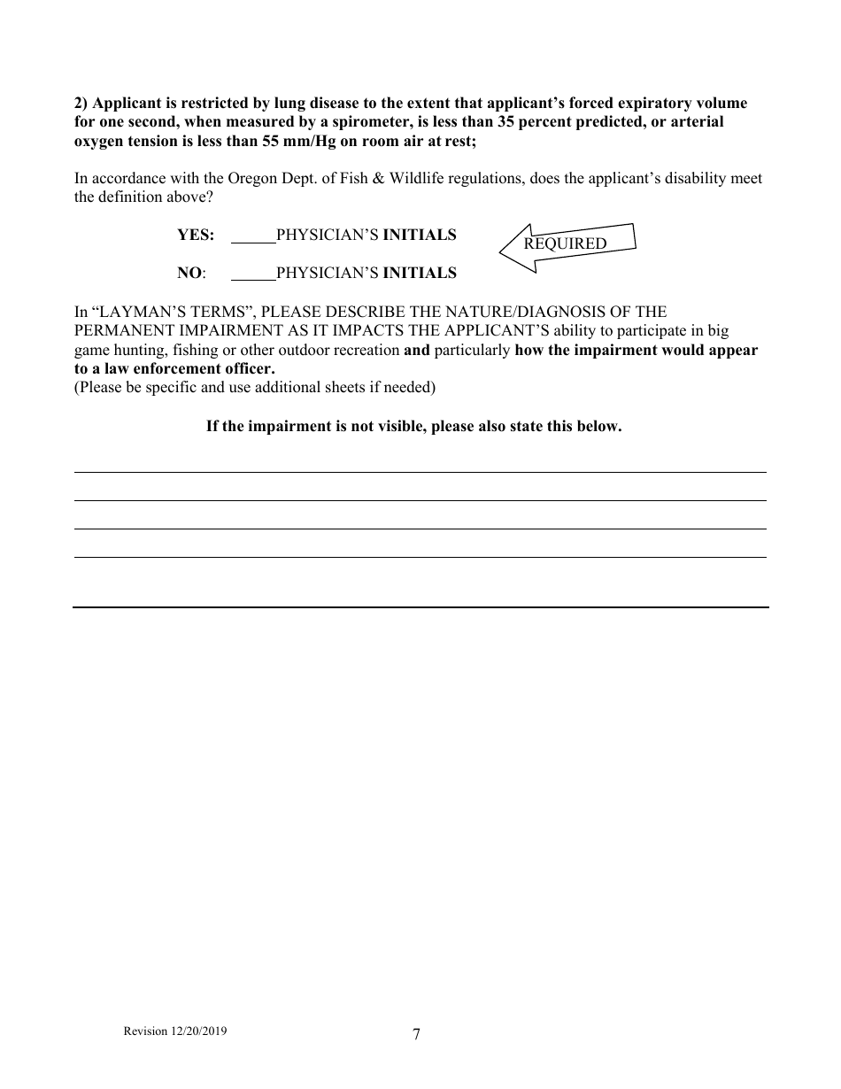 Application for Oregon Disablilities Hunting and Fishing Permit - Oregon, Page 7
