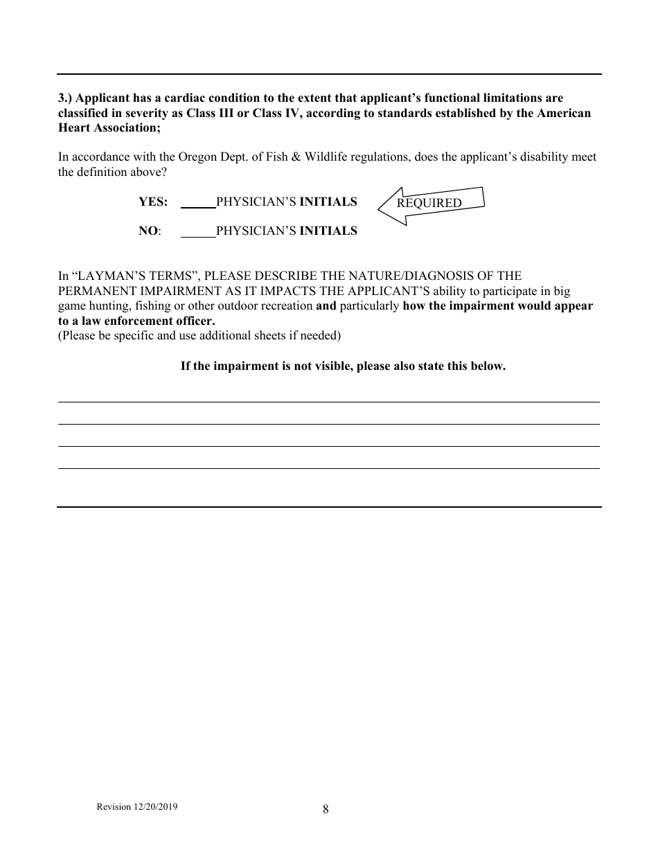 Application for Oregon Disablilities Hunting and Fishing Permit - Oregon, Page 8