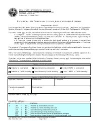Document preview: Form DFS-N1-1769 Provisional or Temporary License, Application for Renewal - Florida