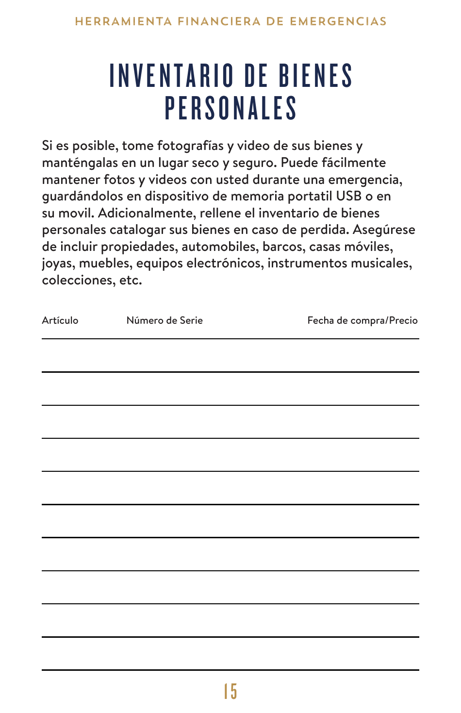 Financiera De Emergencias Juego De Herramientas - Florida (Spanish), Page 16