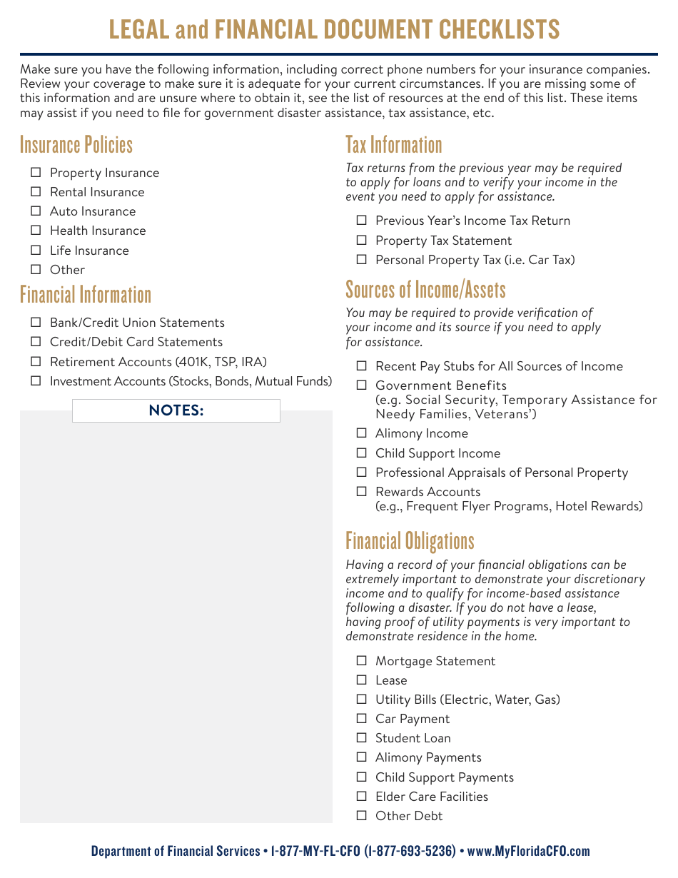 Legal and Financial Document Checklists - Florida, Page 1