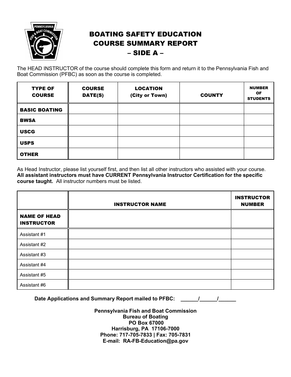Pennsylvania Boating Safety Education Course Summary Report Fill Out