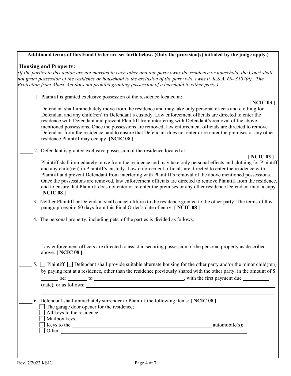 Mutual Order of Protection From Abuse - Kansas, Page 4