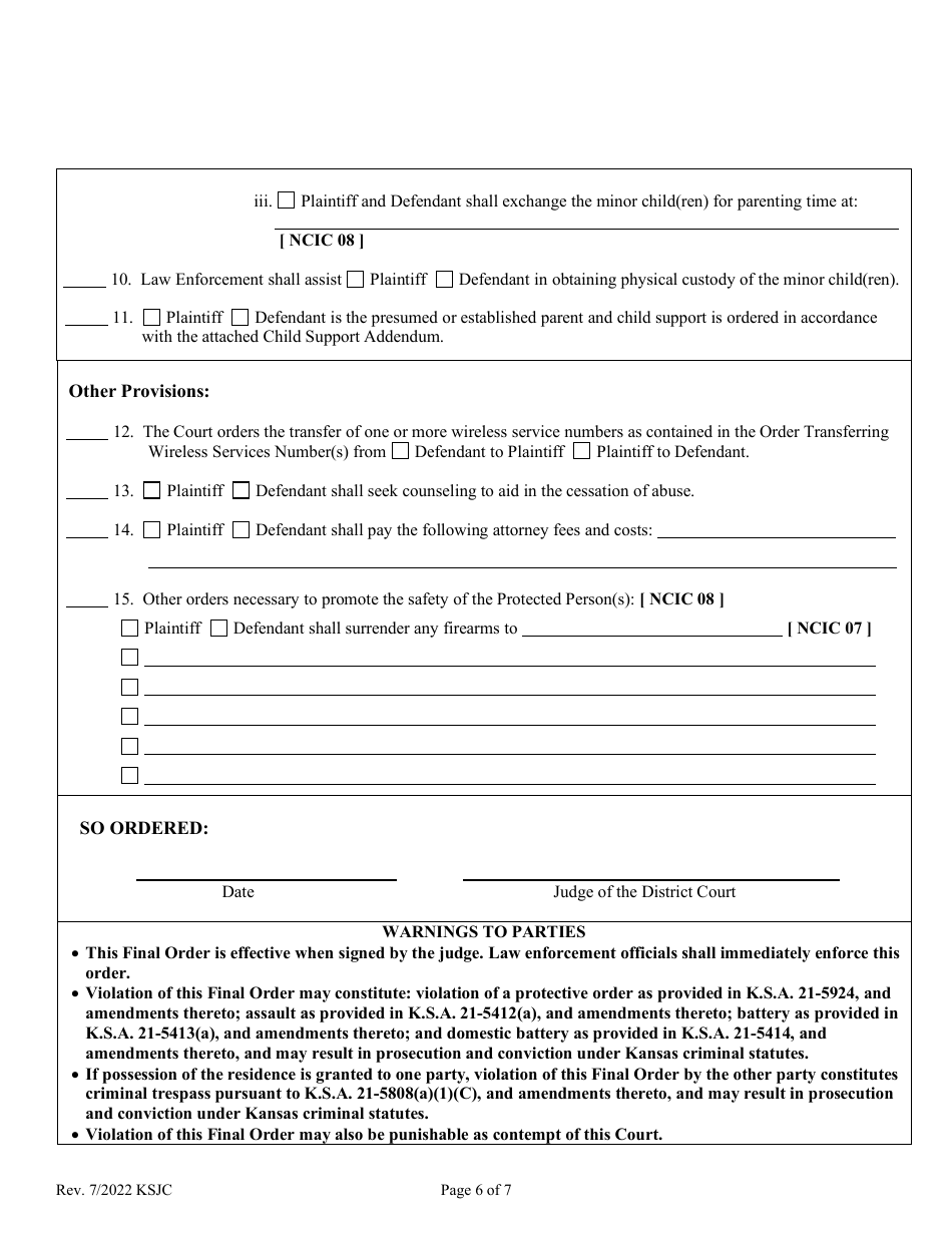 Mutual Order of Protection From Abuse - Kansas, Page 6