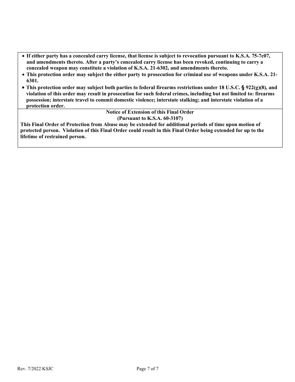 Mutual Order of Protection From Abuse - Kansas, Page 7