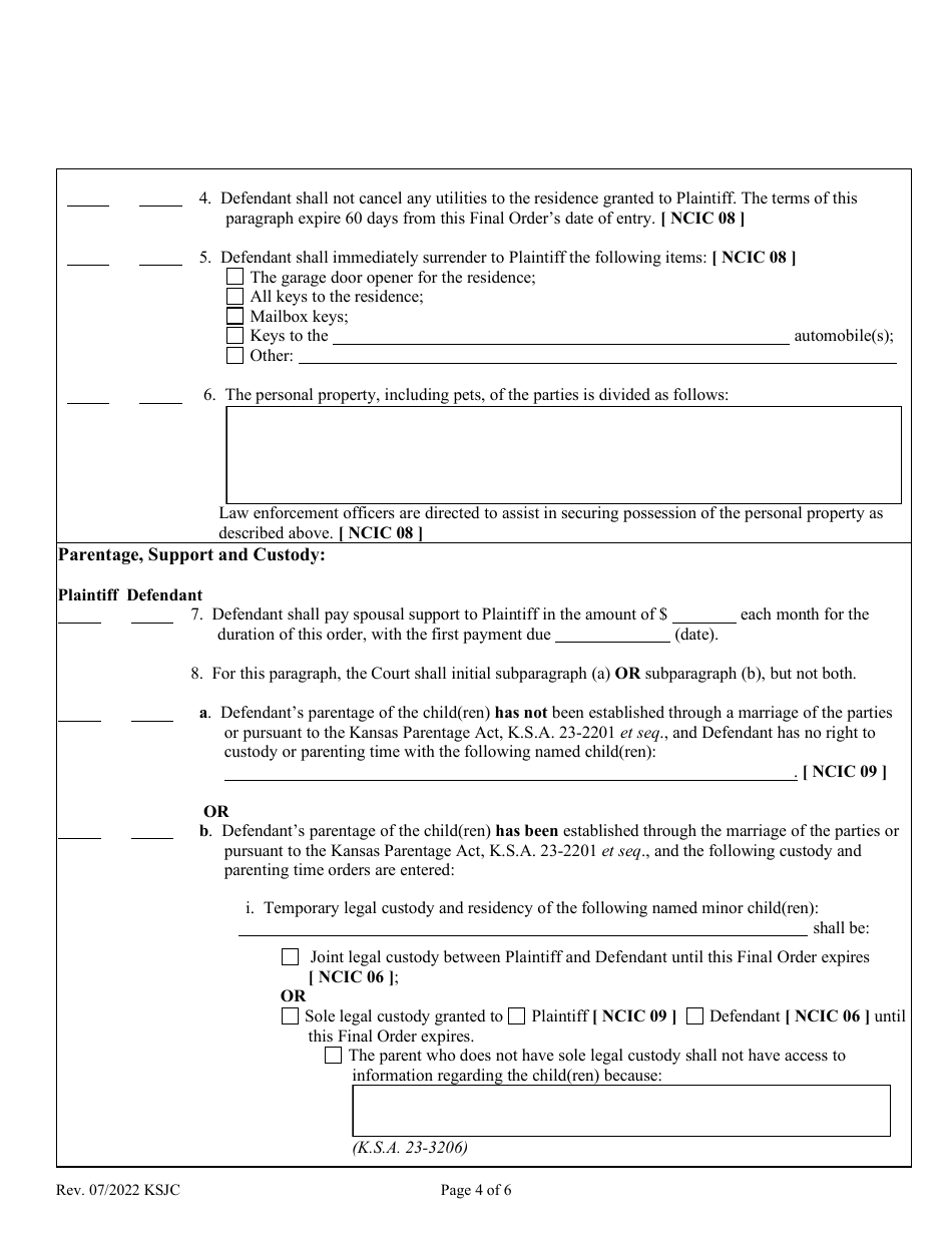 Final Consent Order of Protection From Abuse - Kansas, Page 4
