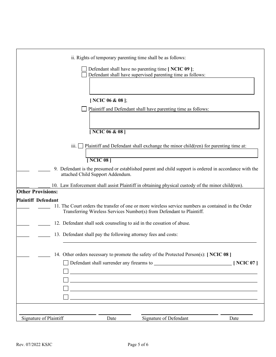Final Consent Order of Protection From Abuse - Kansas, Page 5