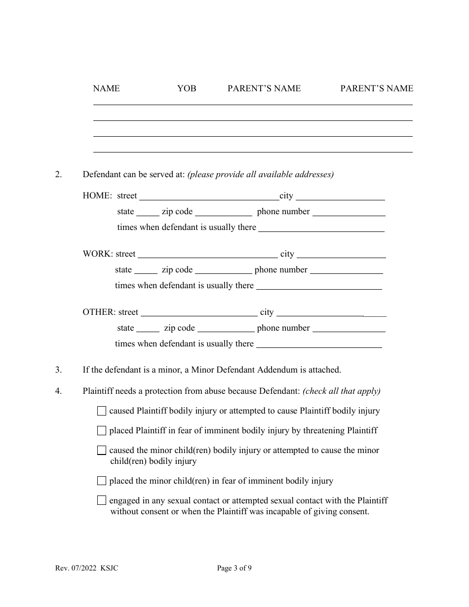Petition for Protection From Abuse Order - Kansas, Page 3