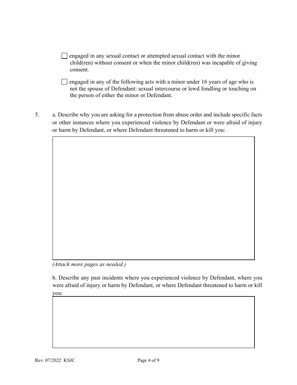 Petition for Protection From Abuse Order - Kansas, Page 4