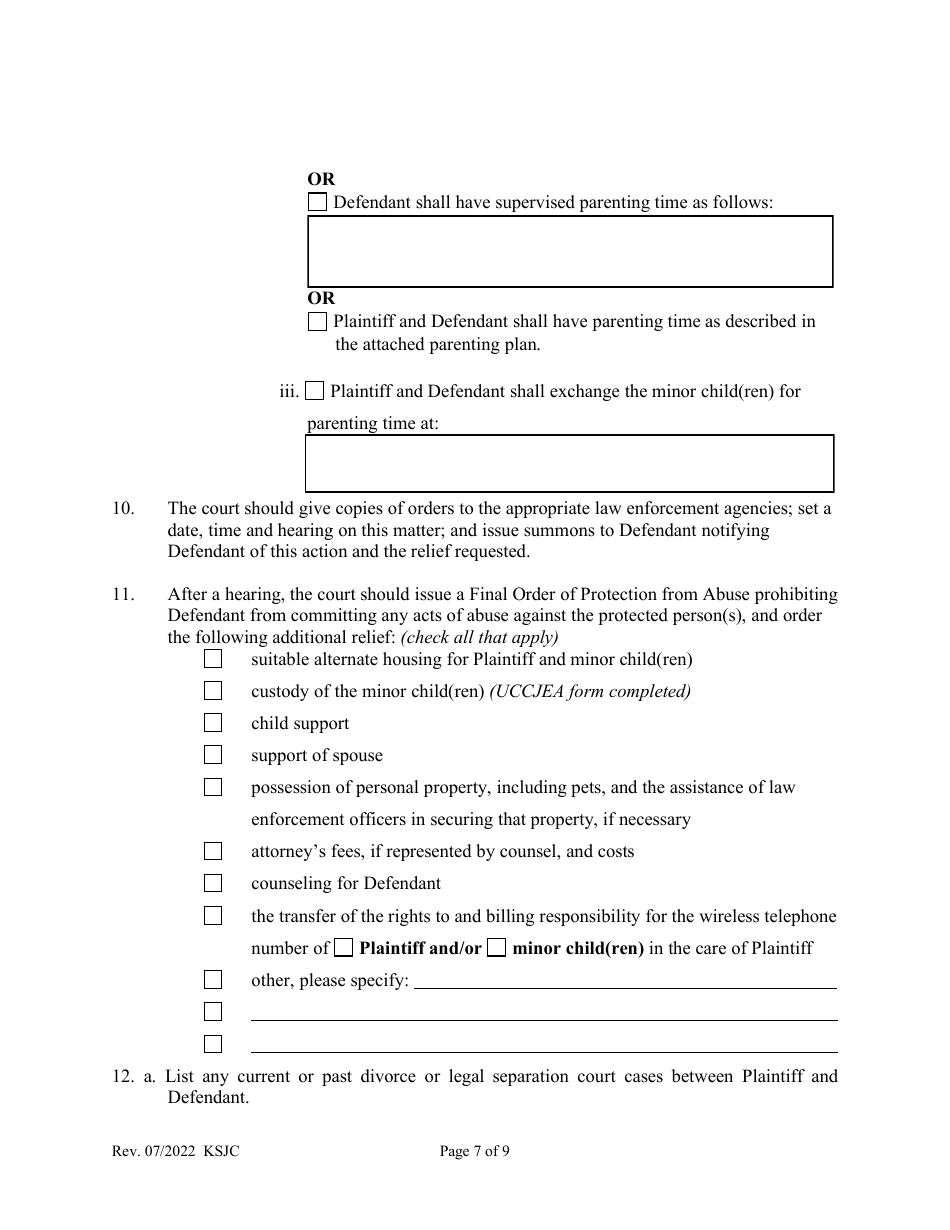 Petition for Protection From Abuse Order - Kansas, Page 7