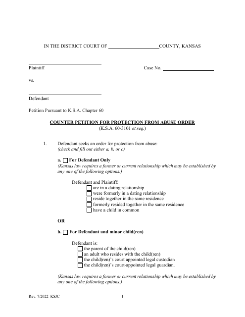 Counter Petition for Protection From Abuse Order - Kansas Download Pdf
