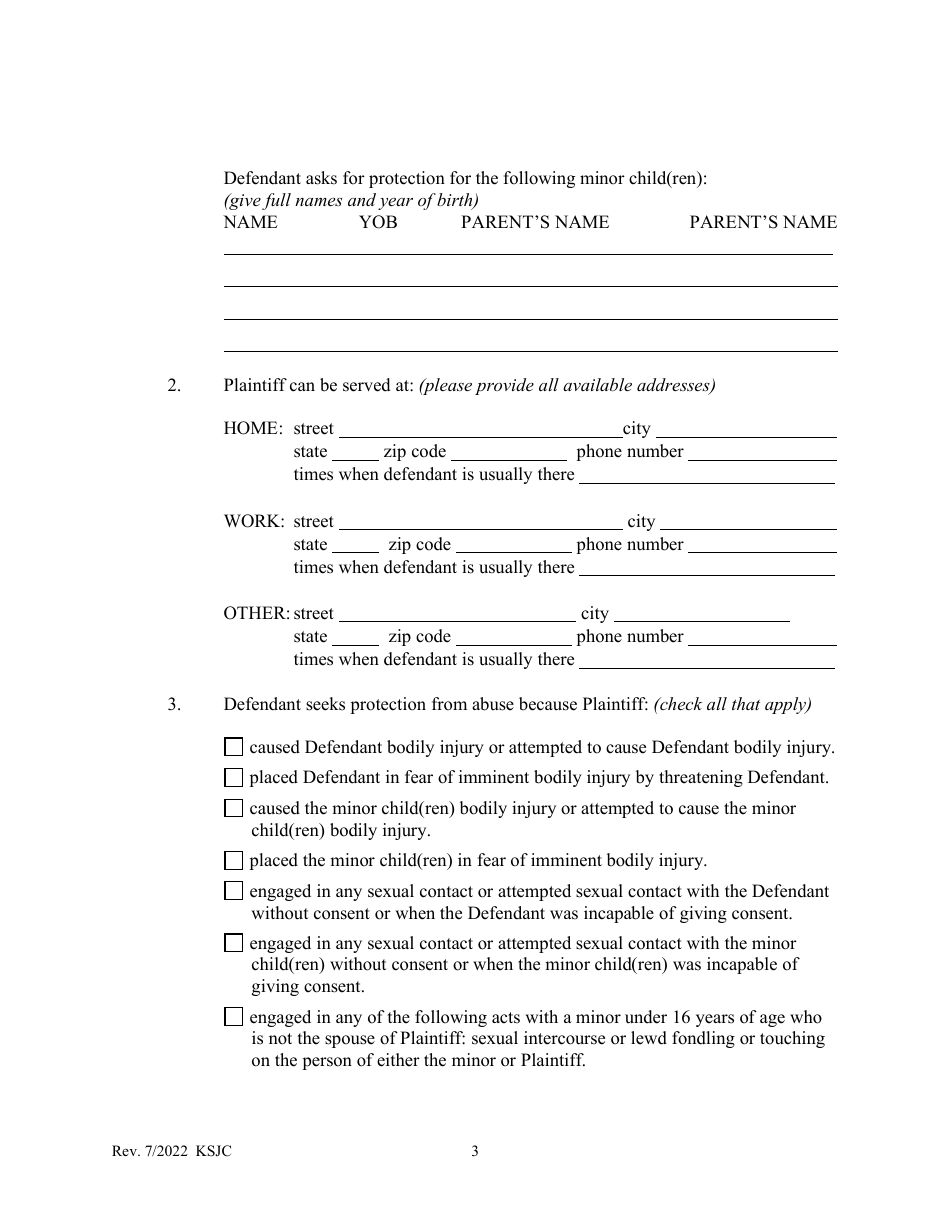 Counter Petition for Protection From Abuse Order - Kansas, Page 3