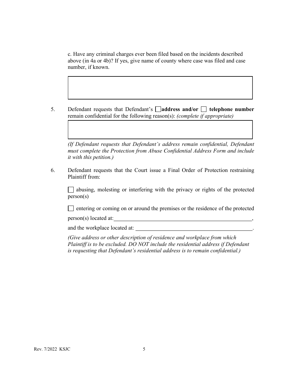 Counter Petition for Protection From Abuse Order - Kansas, Page 5
