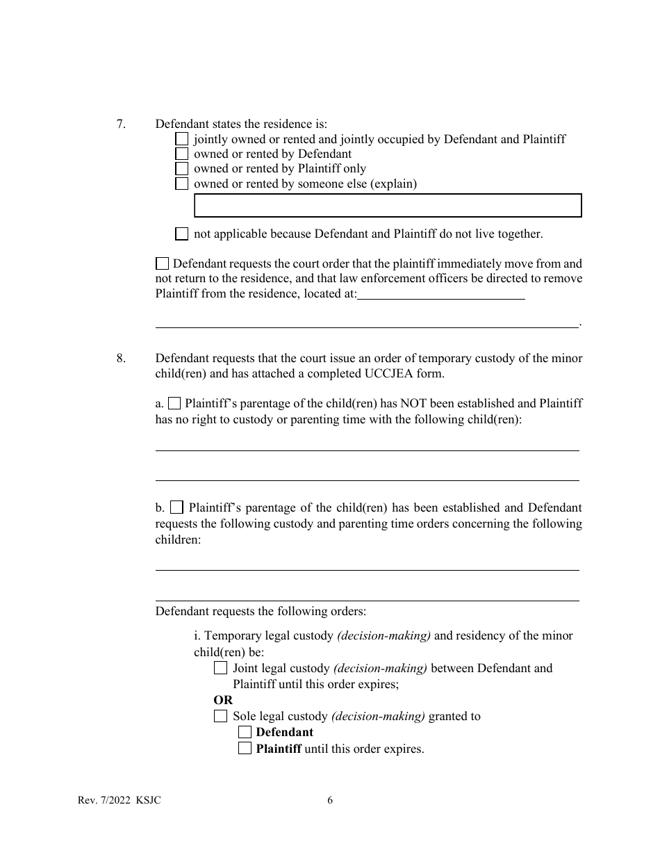 Counter Petition for Protection From Abuse Order - Kansas, Page 6