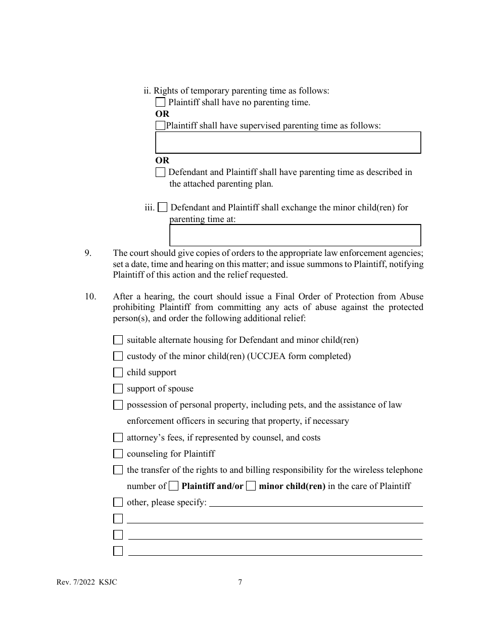 Counter Petition for Protection From Abuse Order - Kansas, Page 7
