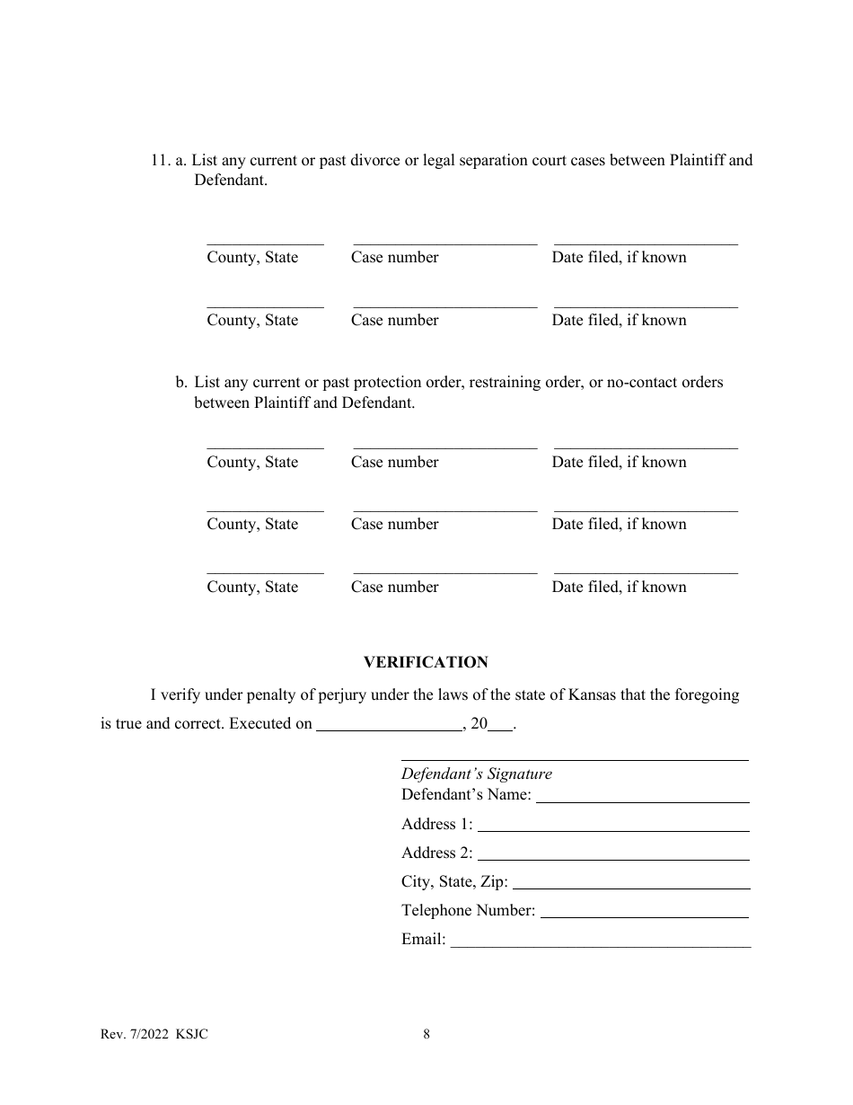 Counter Petition for Protection From Abuse Order - Kansas, Page 8