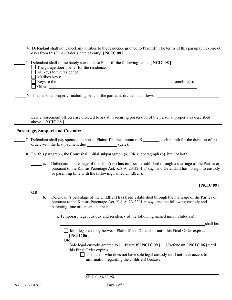 Final Order of Protection From Abuse - Kansas, Page 4