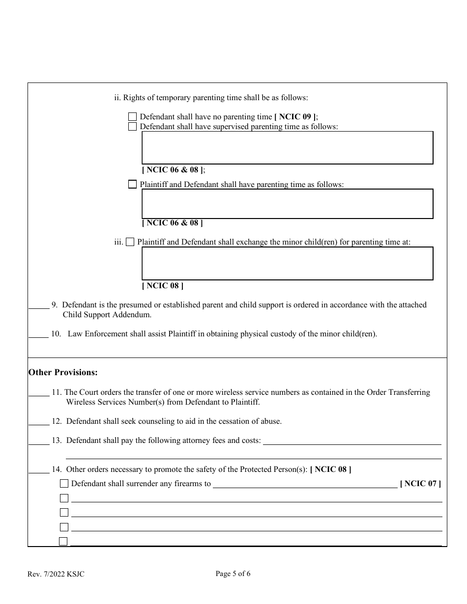 Final Order of Protection From Abuse - Kansas, Page 5