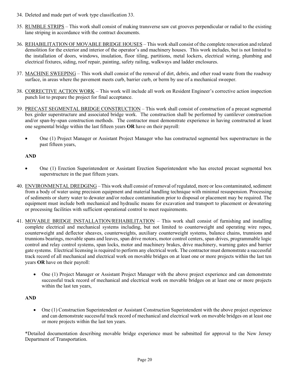 Form DC-74A Contractors Financial and Equipment Statement Experience Questionnaire and Past Performance Record - New Jersey, Page 20