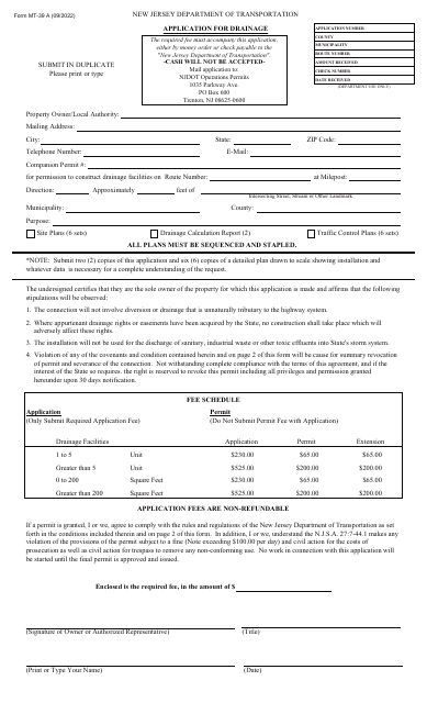 Form MT39A Application for Drainage - New Jersey