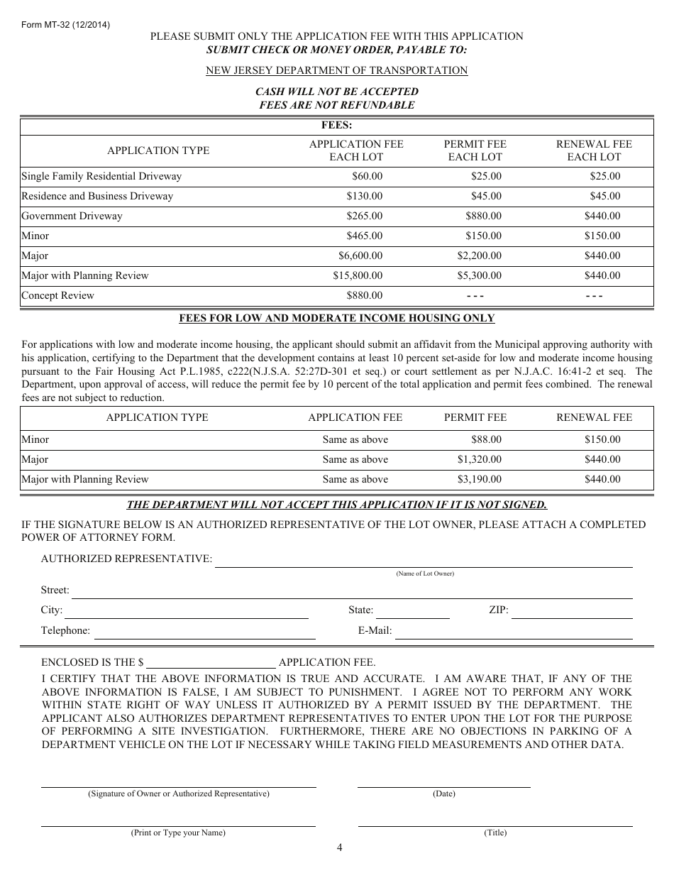 Form MT-32 Driveway Access Permit Application - New Jersey, Page 4
