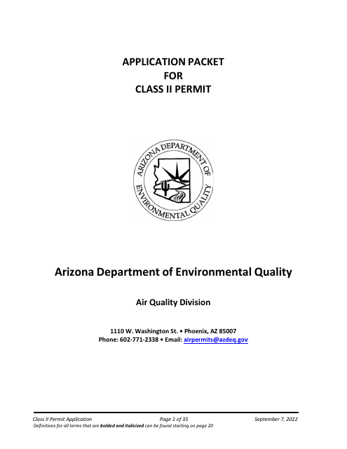 Application Packet for Class II Permit - Arizona Download Pdf
