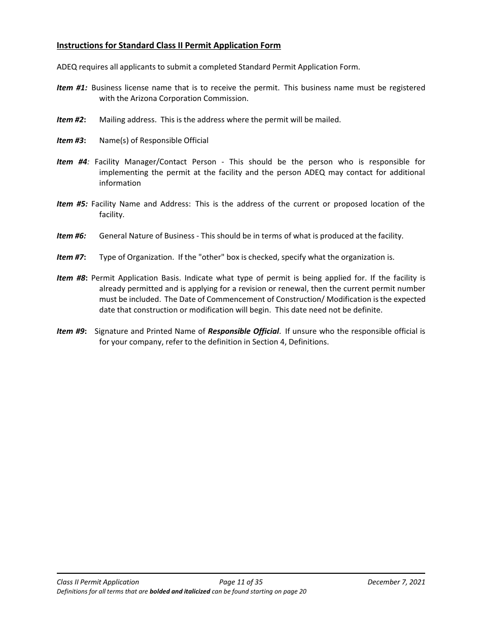 Application Packet for Class II Permit - Arizona, Page 11