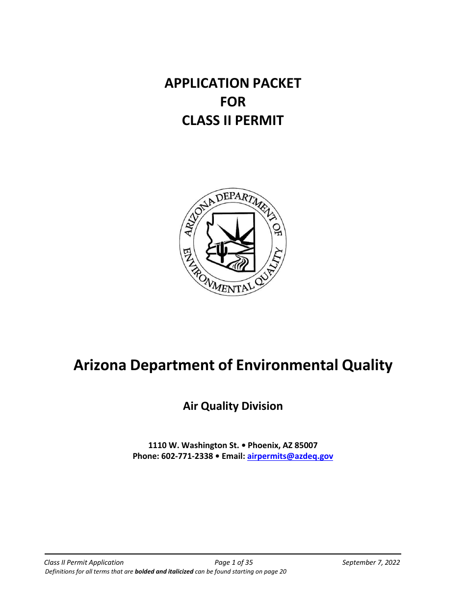 Application Packet for Class II Permit - Arizona, Page 1