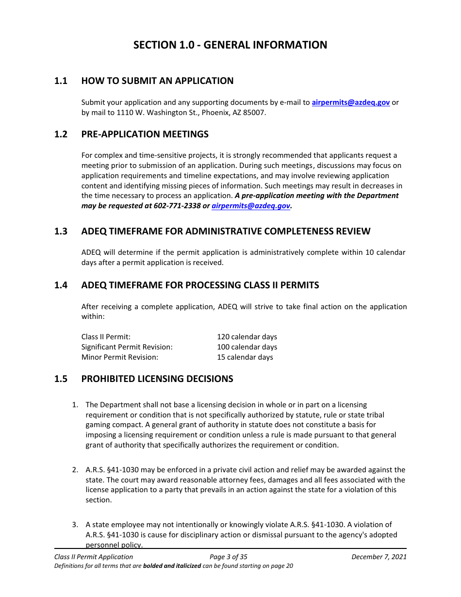 Application Packet for Class II Permit - Arizona, Page 3